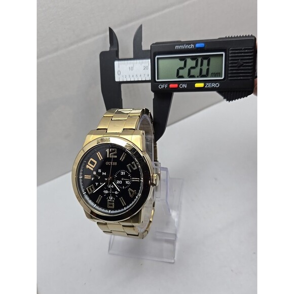 Mens Guess Steel Gold Tone 44mm Day Date Watch 100M Quartz New Battery Classic - Picture 8 of 13